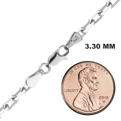 Elongated Diamond Cut Cable Necklace 14K White Gold