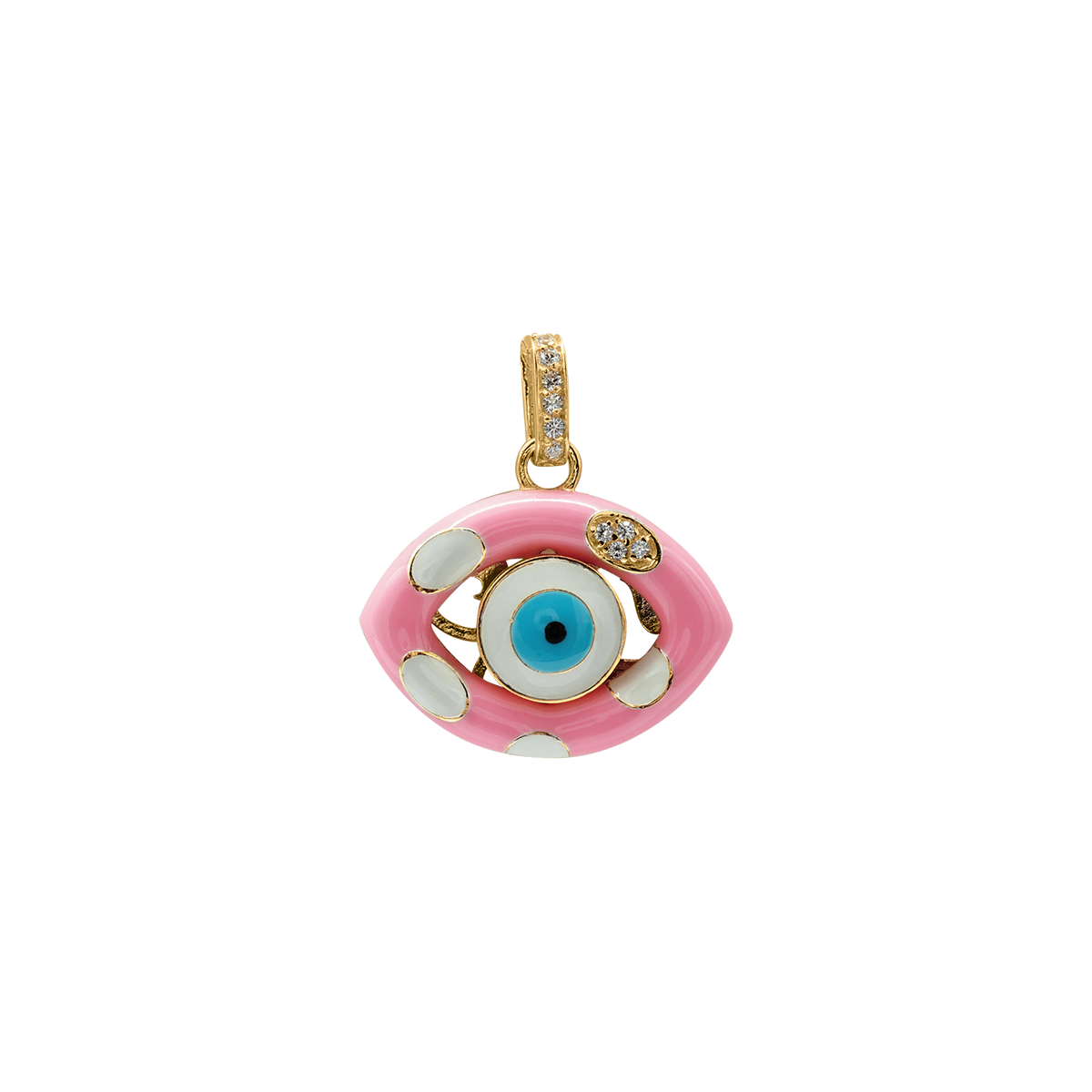 Evil Eye Pendant with Pink and White Enamel