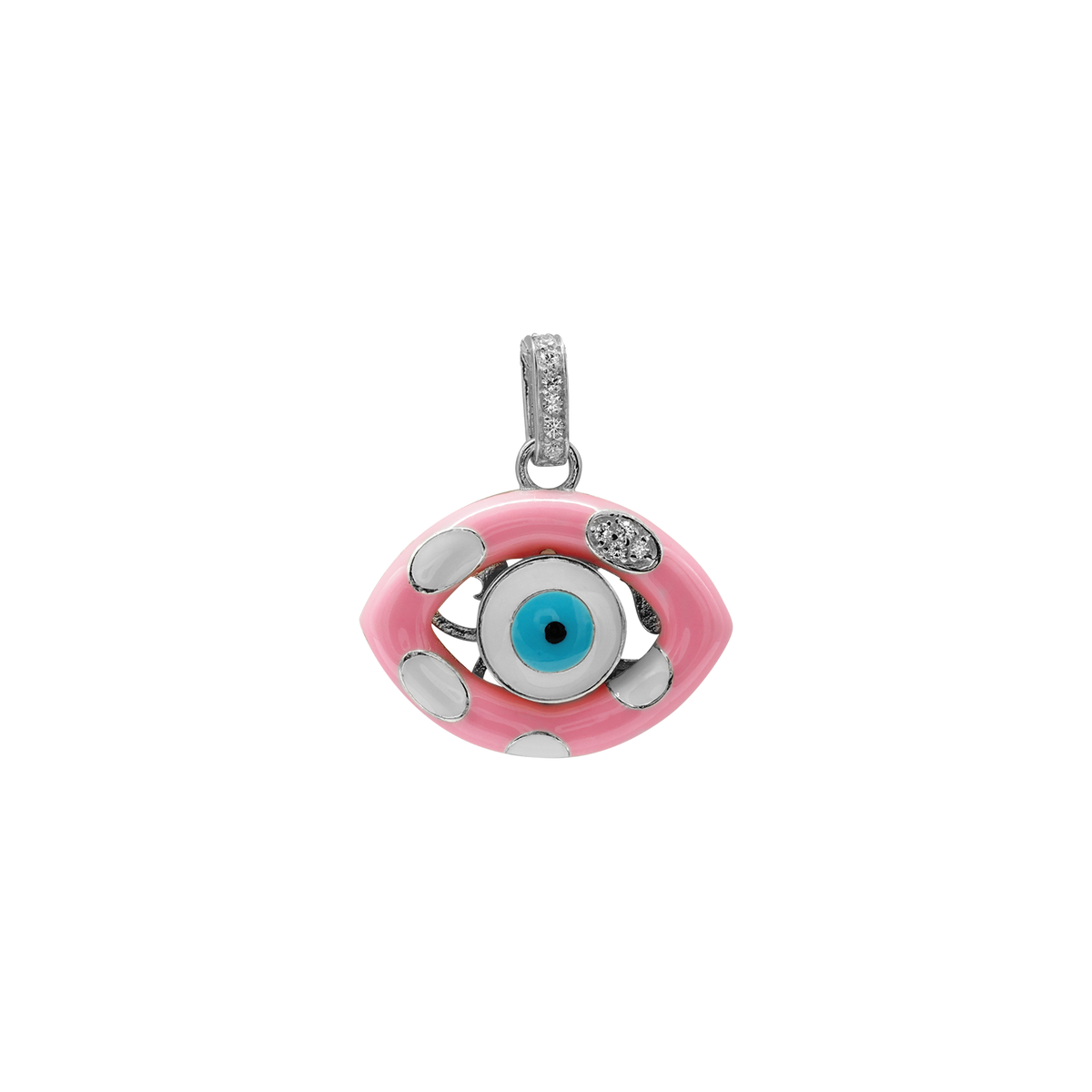 Evil Eye Pendant with Pink and White Enamel