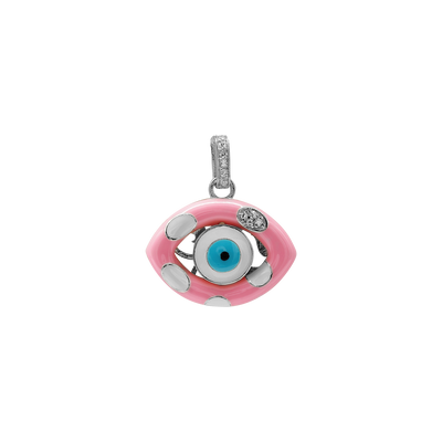 Evil Eye Pendant with Pink and White Enamel
