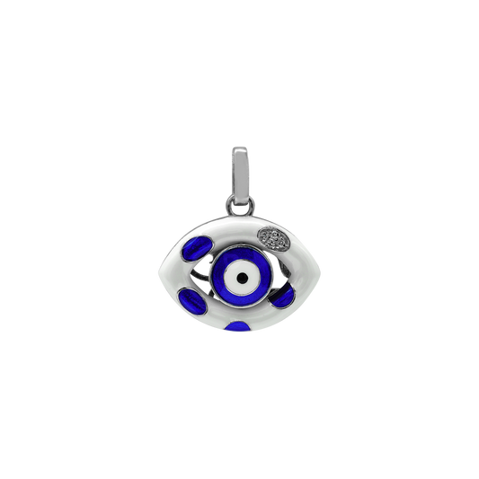 Anhänger mit bösem Blick, verziert mit dunkelblauer und weißer Emaille aus Sterlingsilber