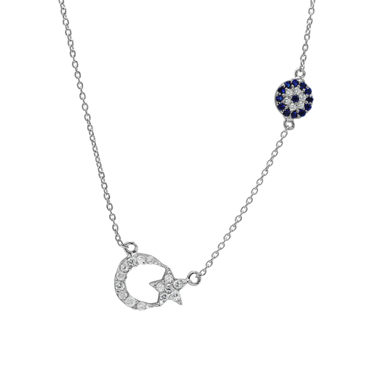 Moon, Star, and Evil Eye Necklace