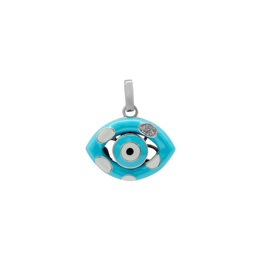 Anhänger mit bösem Blick, verziert mit blauer und weißer Emaille aus Sterlingsilber