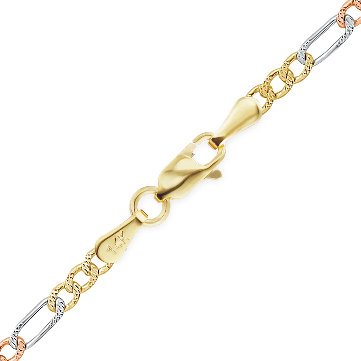 Classic Figaro Bracelet in 14K Tri-Color Gold