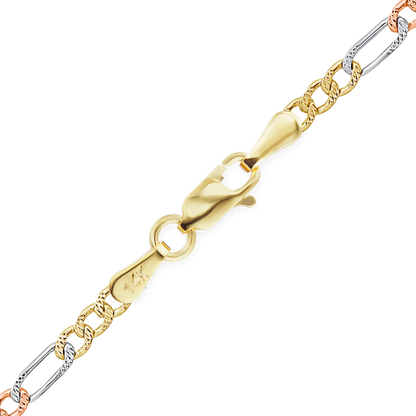 Classic Figaro Bracelet in 14K Tri-Color Gold