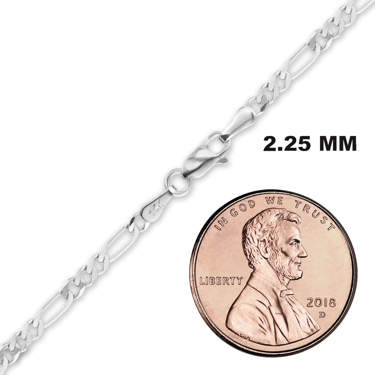 Classic Figaro Bracelet in 14K White Gold