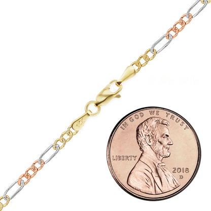 Classic Figaro Bracelet in 14K Tri-Color Gold