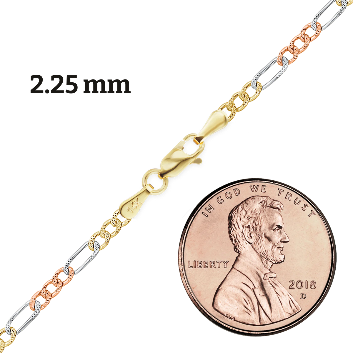Classic Figaro Necklace 14K Tri-Color Gold in 14K tri-tone gold