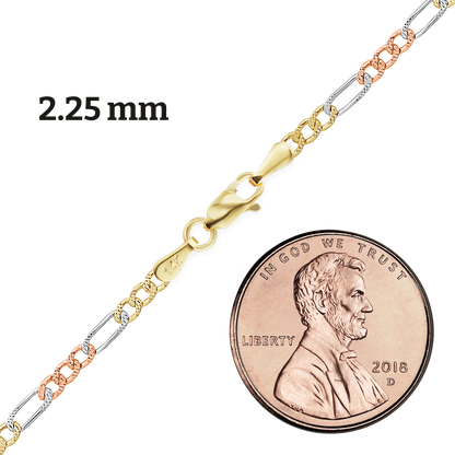 Classic Figaro Necklace 14K Tri-Color Gold in 14K tri-tone gold