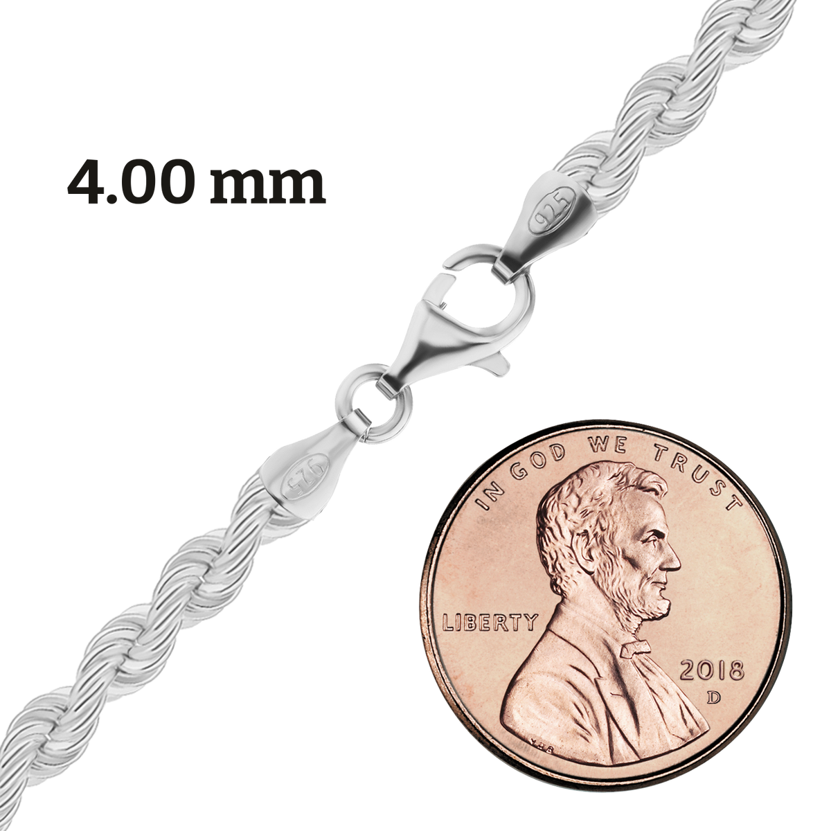 Handgefertigte Halskette aus massivem Seil aus Sterlingsilber
