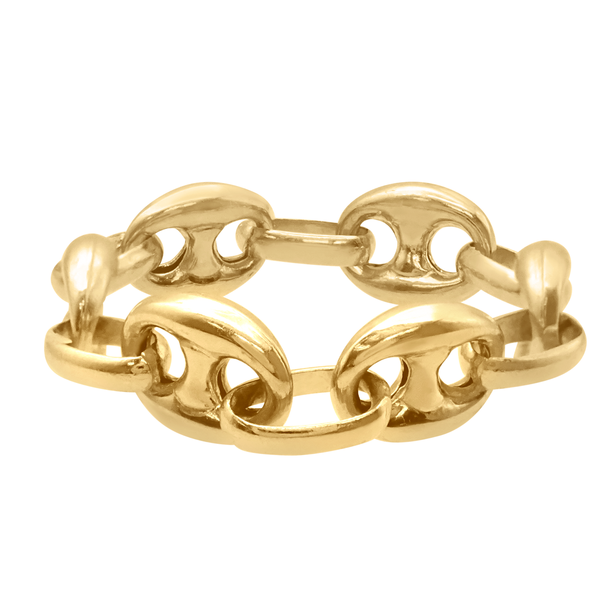 Classic Puffed Mariner Link Semi-Solid Chain Ring in 14K yellow gold