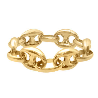 Classic Puffed Mariner Link Semi-Solid Chain Ring in 14K yellow gold