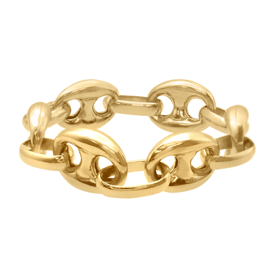 Classic Puffed Mariner Link Semi-Solid Chain Ring in 14K yellow gold