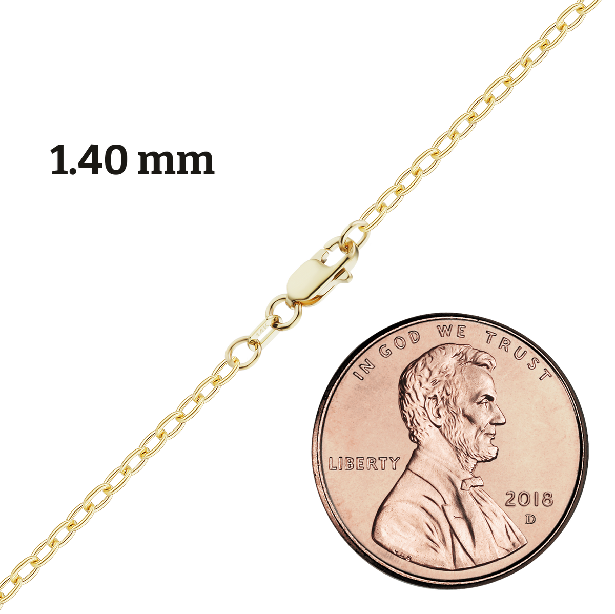 Längliches, halbmassives Kabel-Fußkettchen aus 14-karätigem Gelbgold