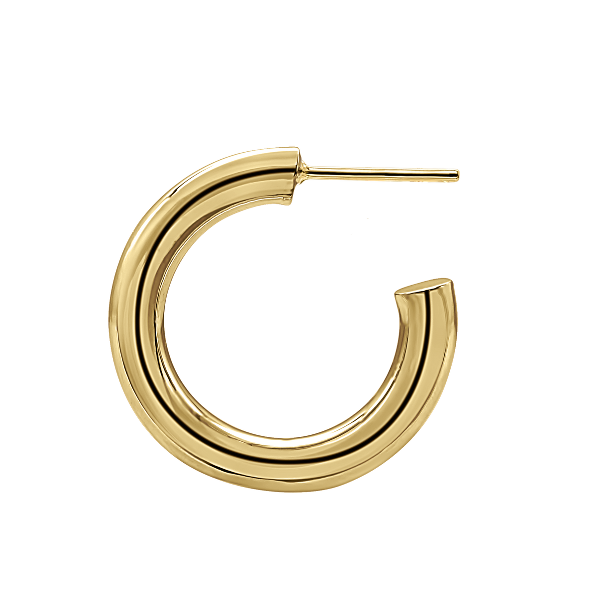 Round Tube Hoop Earrings with Post in 14K Gold