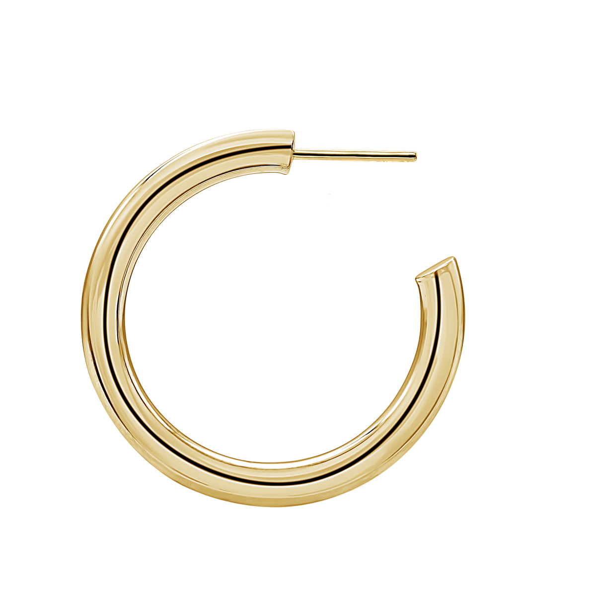 Round Tube Hoop Earrings with Post in 14K Gold