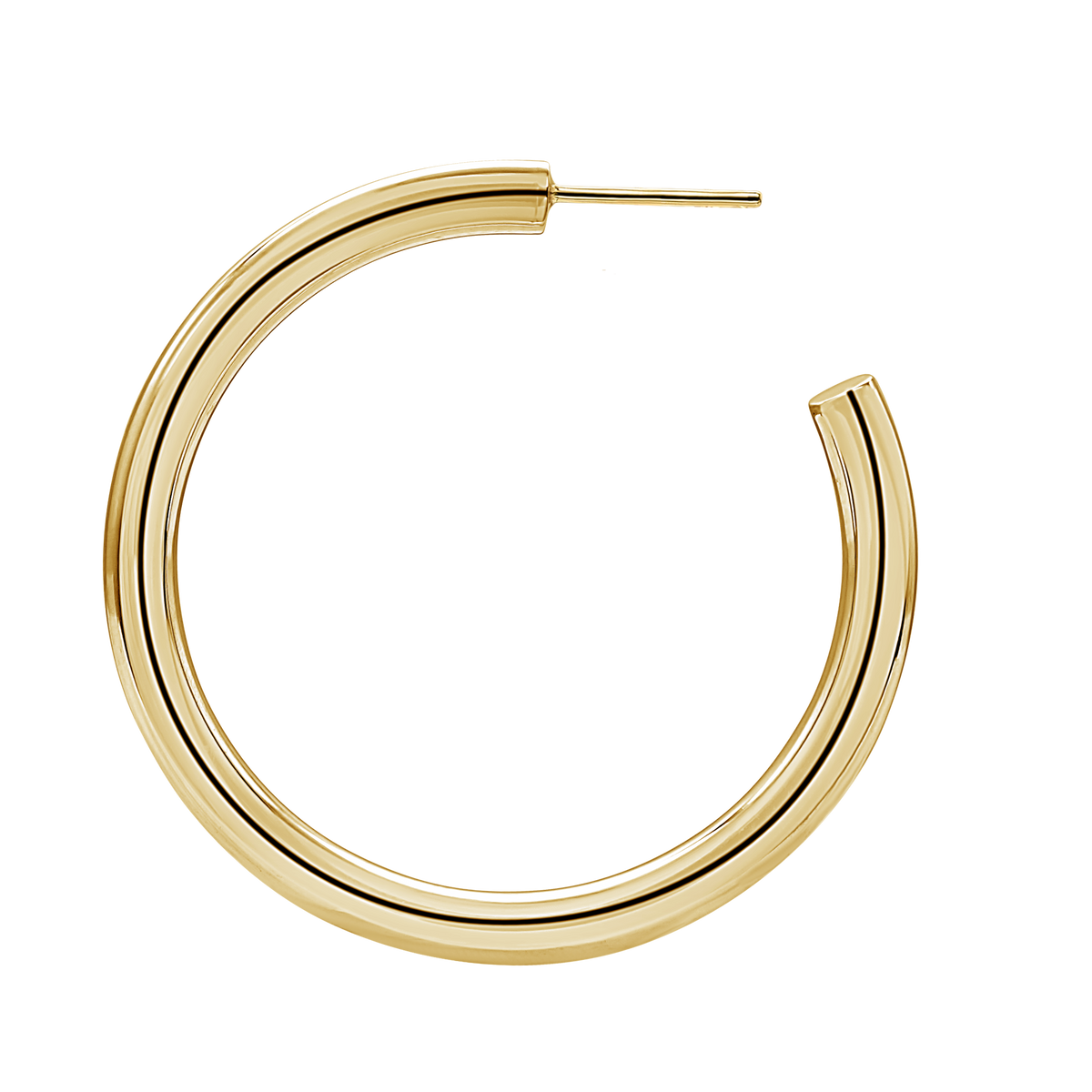 Round Tube Hoop Earrings with Post in 14K Gold