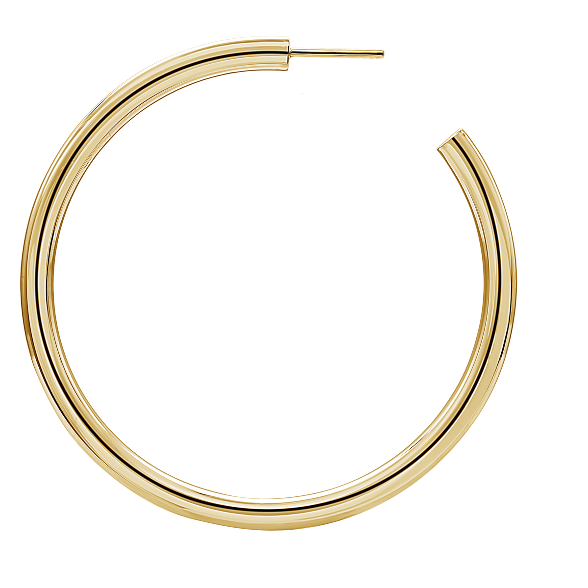 Round Tube Hoop Earrings with Post in 14K Gold