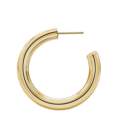 Round Tube Hoop Earrings with Post in 14K Gold