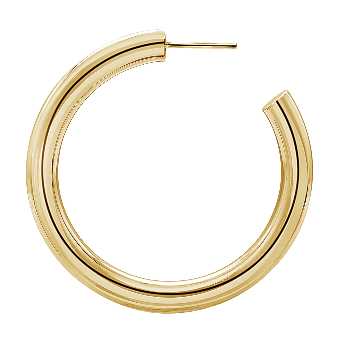 Round Tube Hoop Earrings with Post in 14K Gold