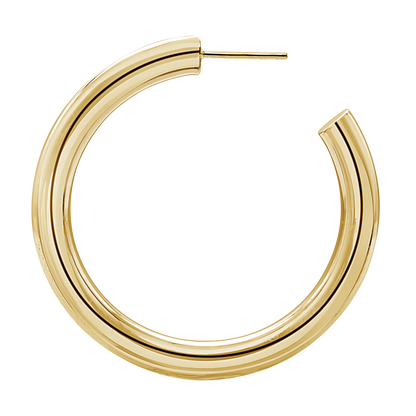 Round Tube Hoop Earrings with Post in 14K Gold