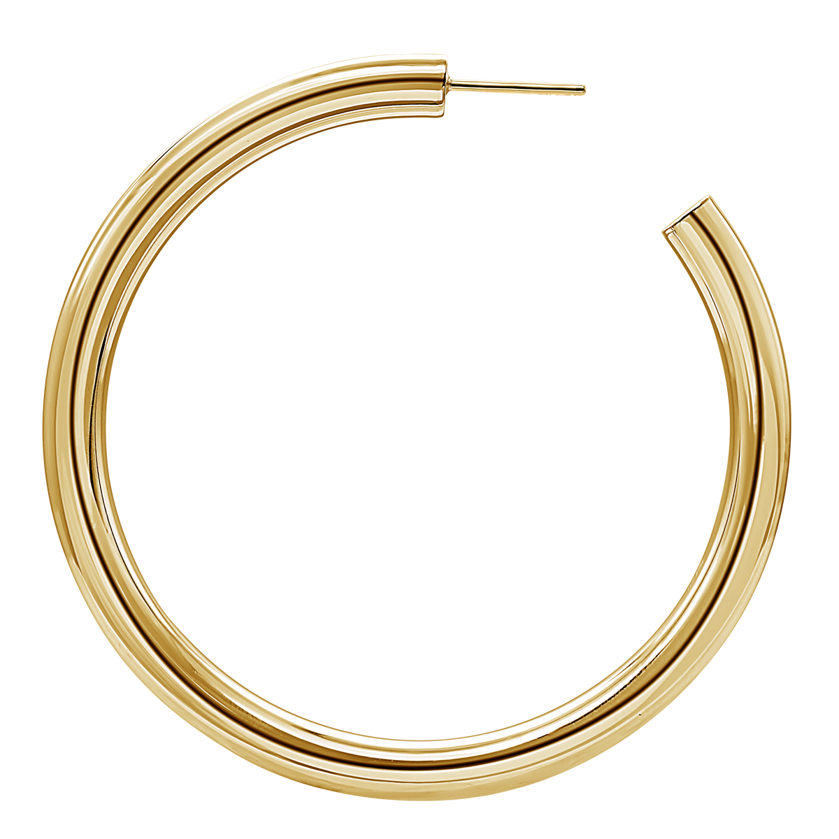 Round Tube Hoop Earrings with Post in 14K Gold