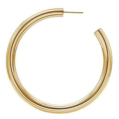 Round Tube Hoop Earrings with Post in 14K Gold