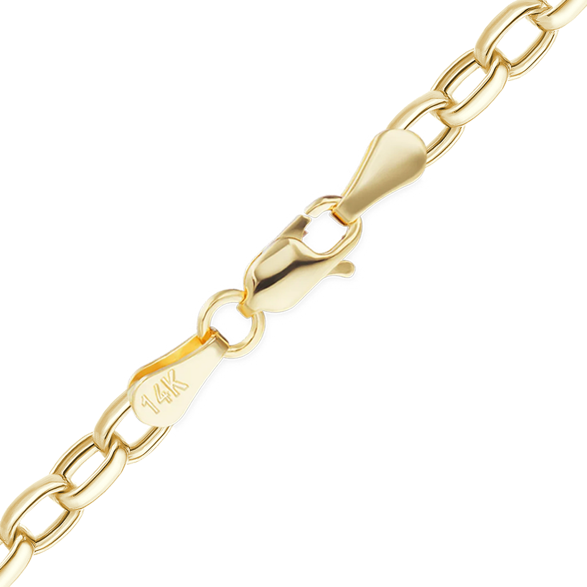Semi-Solid Oval Rolo Anklet in 14K yellow gold