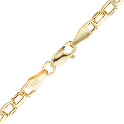 Semi-Solid Oval Rolo Anklet in 14K yellow gold