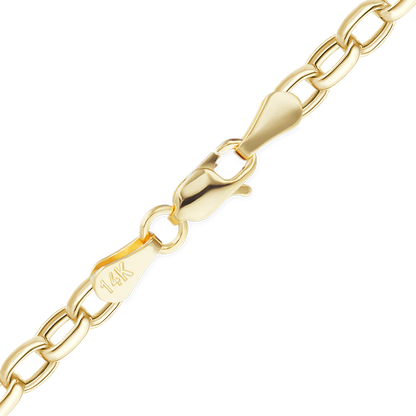 Semi-Solid Oval Rolo Anklet in 14K yellow gold