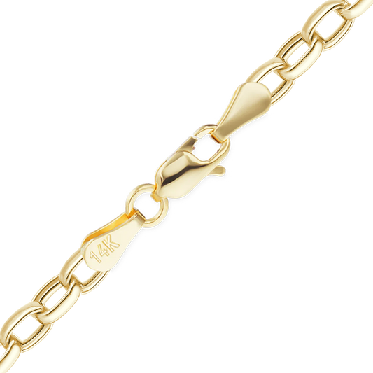 Semi-Solid Oval Rolo Anklet in 14K yellow gold