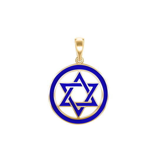 Medaille mit Davidstern und blauer Emaille aus Sterlingsilber
