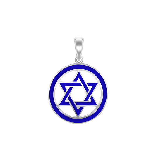 Medaille mit Davidstern und blauer Emaille aus Sterlingsilber