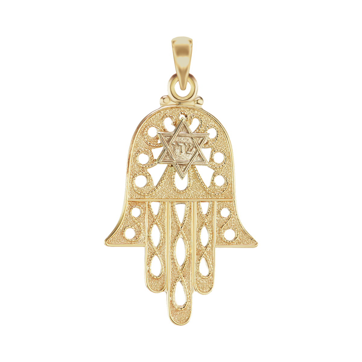Hand of God Hamsa with Star of David Pendant in 14K yellow gold