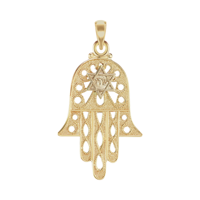 Hand of God Hamsa with Star of David Pendant in 14K yellow gold