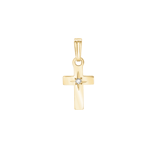 Small Cross Pendant with Diamond in 14K yellow gold