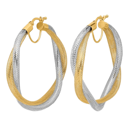 Mesh Hoop Earrings in 14K yellow gold