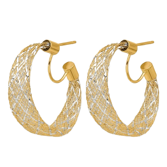 Mesh Stretch Hoop Earrings, 14K Two-Tone Gold