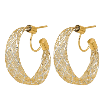 Mesh Stretch Hoop Earrings, 14K Two-Tone Gold