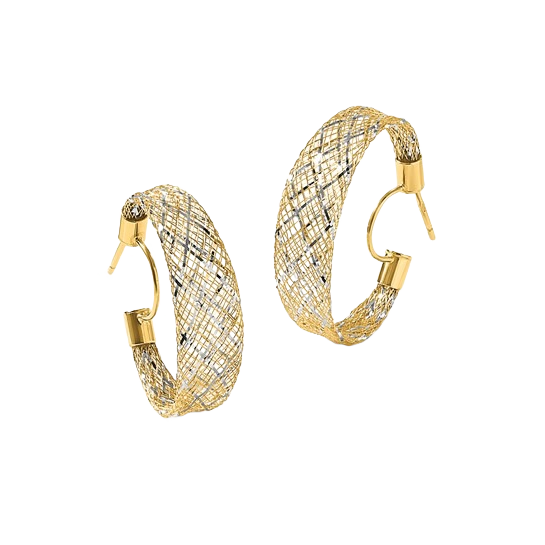 Mesh Stretch Hoop Earrings, 14K Two-Tone Gold