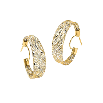 Mesh Stretch Hoop Earrings, 14K Two-Tone Gold