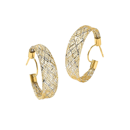 Mesh Stretch Hoop Earrings, 14K Two-Tone Gold