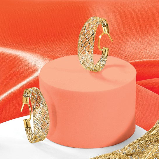 Mesh Stretch Hoop Earrings, 14K Two-Tone Gold