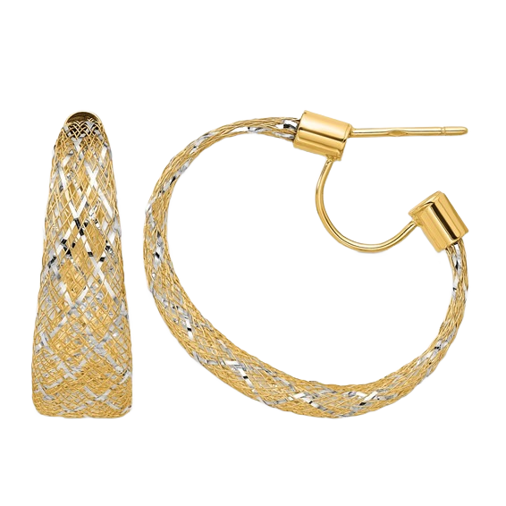 Mesh Stretch Hoop Earrings, 14K Two-Tone Gold