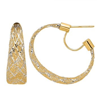 Mesh Stretch Hoop Earrings, 14K Two-Tone Gold