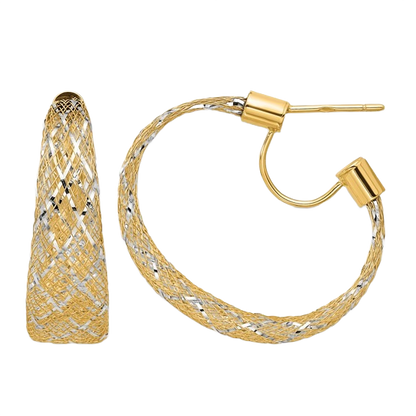 Mesh Stretch Hoop Earrings, 14K Two-Tone Gold