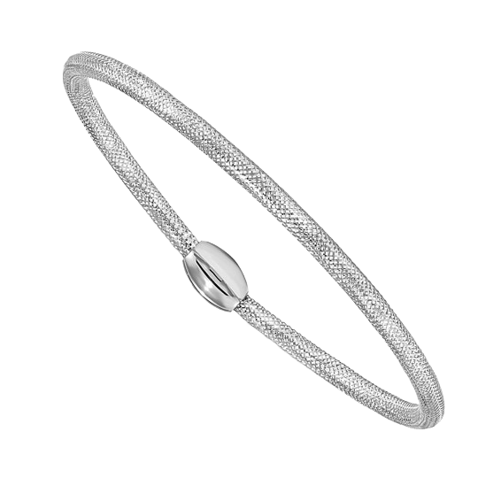 14K Woven Mesh Slip-On Bracelet - 3mm in 14K White Gold