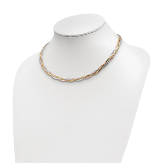 Tri‑Tone Mesh Necklace in 14K yellow gold