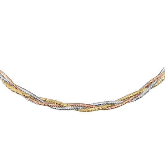 Tri‑Tone Mesh Necklace in 14K yellow gold