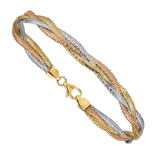 Tri‑Tone Mesh Bracelet in 14K yellow gold